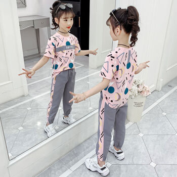 史努比（SNOOPY）女童套装夏季新款儿童衣服运动套装短袖两件套学生小女孩中大女童粉红色140建议身高130-140cm	