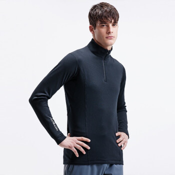 HOTSUIT后秀男T恤长袖秋冬舒适保暖加绒立领防寒高领格绒上衣跑步运动T恤 黑标系列 高领格绒(矿物黑)