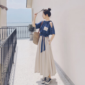 妍莉芬（yanlifen）蓝色连衣裙女2023夏季新款法式气质设计感小众到及脚踝长裙子夏天蓝色S体重90-108	